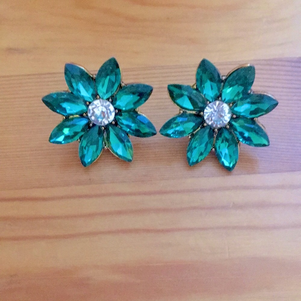 Crystal Rhinestone Flower Statement Earrings - image 1